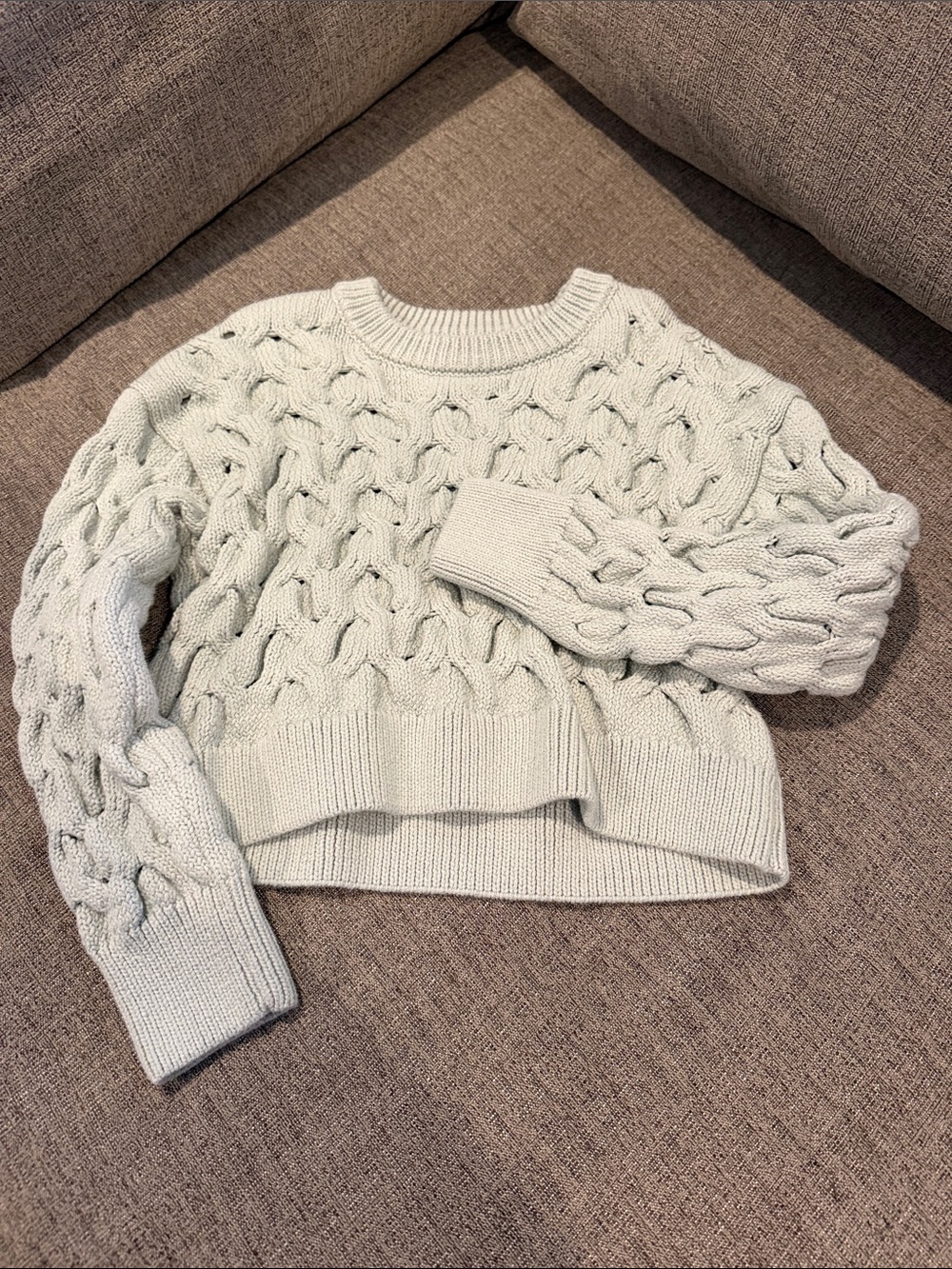 Zara Light Mint Cable-Textured Crewneck Sweater